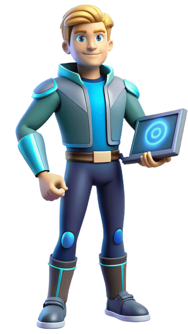 Avatar holding a tablet